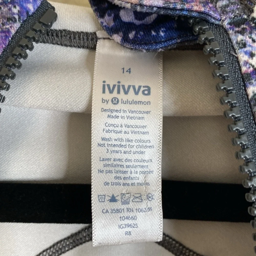 Ivivva Perfect Your Practice girls zip up hooded jacket Sz 14 purple pink